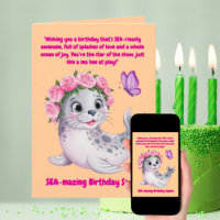 Cute Colourful Floral Sea Lion Girly Kids Birthday