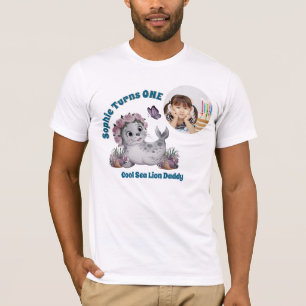 Cute Colourful Floral Sea Lion Photo Birthday Dad T-Shirt