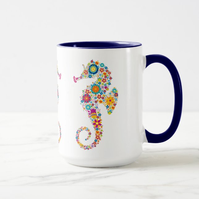Cute Colourful Floral Seahorse Illustration Mug (Right)