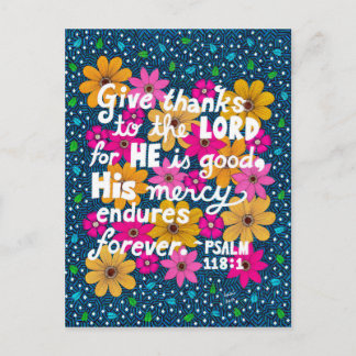 Cute Colourful Floral Thanksgiving Bible Verse Holiday Postcard