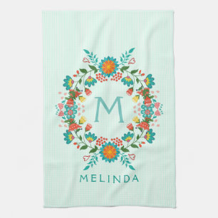 Cute Colourful Floral Wreath Tea Towel