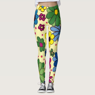 Cute Colourful Floral Yellow Leggings
