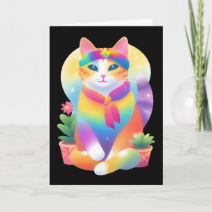 Cute Colourful Flower Cat Card