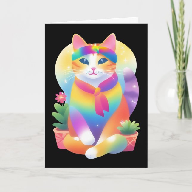 Cute Colourful Flower Cat Card (Front)