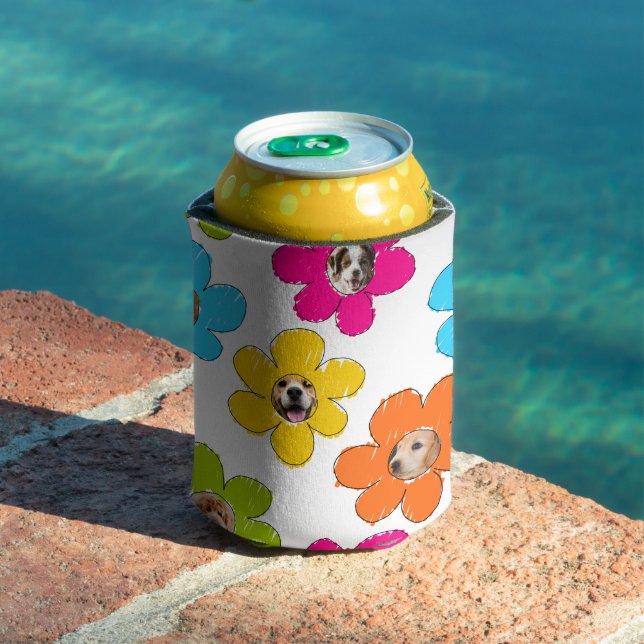 Cute colourful flower Dog Mum Fun Photo Collage  Can Cooler (In Situ Pool)