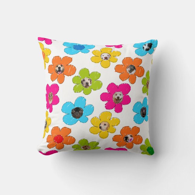 Cute colourful flower Dog Mum Fun Photo Collage  Cushion (Front)