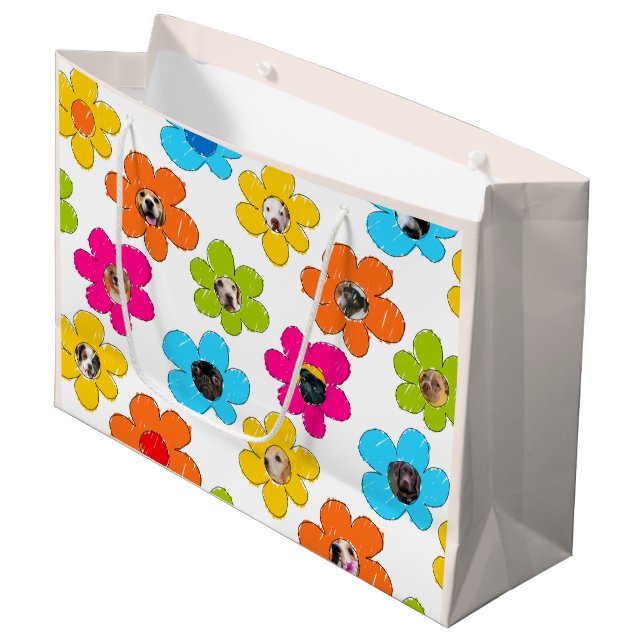 Cute colourful flower Dog Mum Fun Photo Collage  Large Gift Bag (Front Angled)