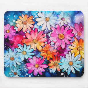 Cute Colourful Flower Doodle Mouse Pad