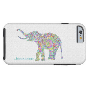 Cute Colourful Flower Elephant On White Background Tough iPhone 6 Case
