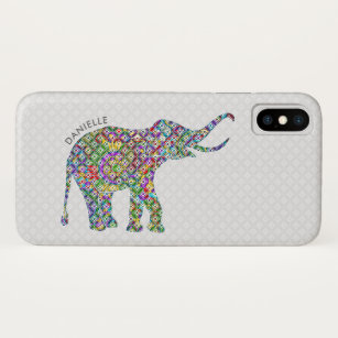 Cute Colourful Flower Elephant White Back Case-Mate iPhone Case