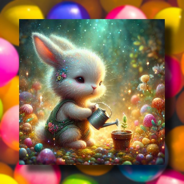 Cute Colourful Flower Garden Baby Bunny Easter Holiday Card (Creator Uploaded)