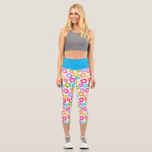 Cute colourful flower girly cheerful floral patter capri leggings