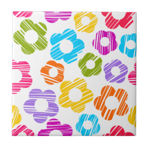 Cute colourful flower girly cheerful floral patter ceramic tile