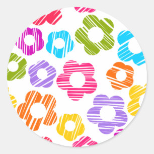 Cute colourful flower girly cheerful floral patter classic round sticker