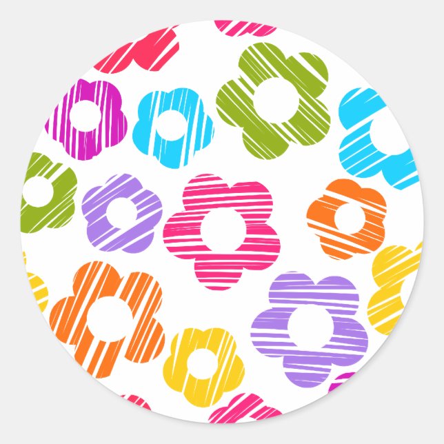 Cute colourful flower girly cheerful floral patter classic round sticker (Front)