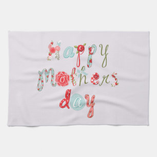 Cute Colourful Flower Letters-Happy Mothers Day Tea Towel