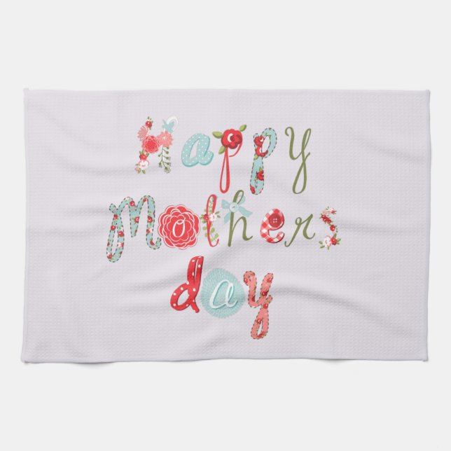 Cute Colourful Flower Letters-Happy Mothers Day Tea Towel (Horizontal)