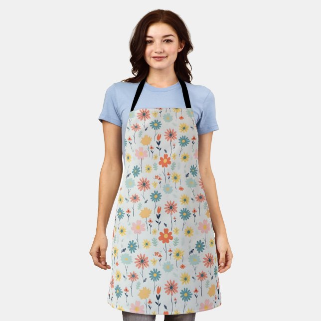 Cute Colourful Flower Pattern Apron (Worn)