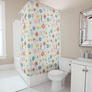 Cute Colourful Flower Pattern Shower Curtain