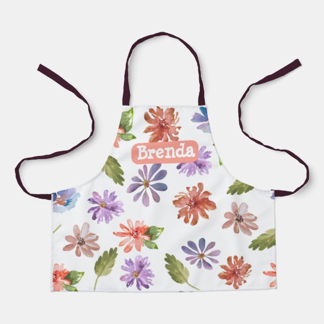 Cute Colourful Flowers All-Over Print Apron (Front)