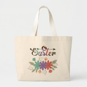 Cute Colourful Flowers And Fern With Bunny Large Tote Bag
