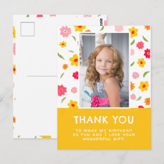 Cute Colourful Flowers Birthday Kids Girl Photo Postcard