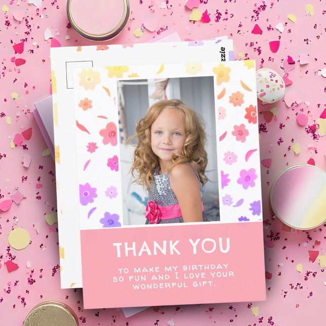 Cute Colourful Flowers Birthday Kids Girl Photo Postcard (Creator Uploaded)
