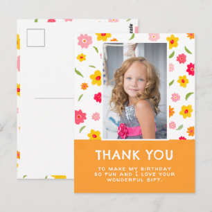 Cute Colourful Flowers Birthday Kids Girl Photo Postcard