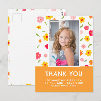 Cute Colourful Flowers Birthday Kids Girl Photo Postcard