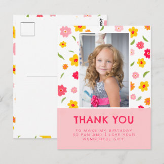 Cute Colourful Flowers Birthday Kids Girl Photo Postcard