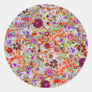 Cute colourful flowers collage design classic round sticker