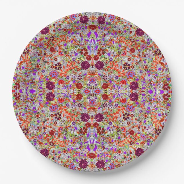 Cute colourful flowers collage design paper plate (Front)