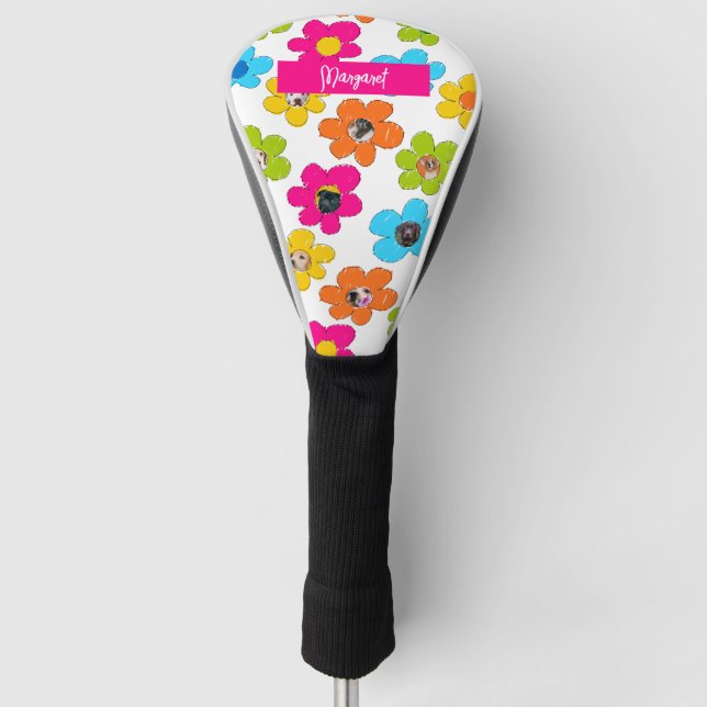 Cute colourful flowers Dog Mum Photo Collage Name Golf Head Cover (Front)