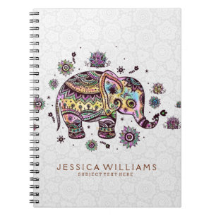 Cute Colourful Flowers Elephant Illustration Notebook