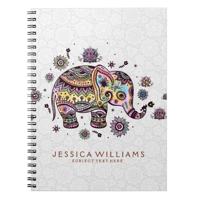 Cute Colourful Flowers Elephant Illustration Notebook (Front)