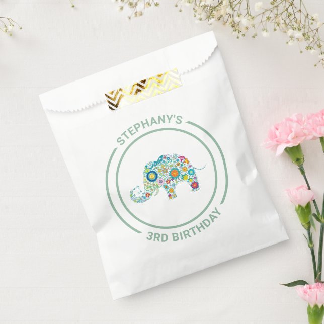 Cute colourful flowers elephant monogram favour bag (Sealed)