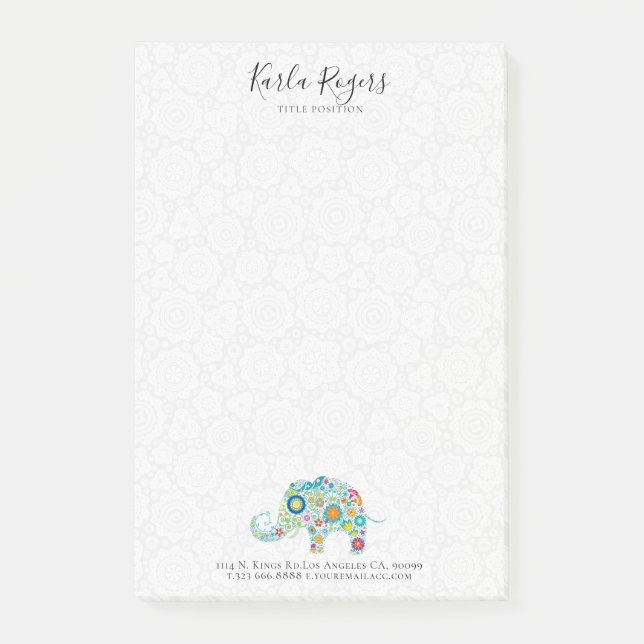 Cute Colourful Flowers Elephant Post-it Notes (Front)