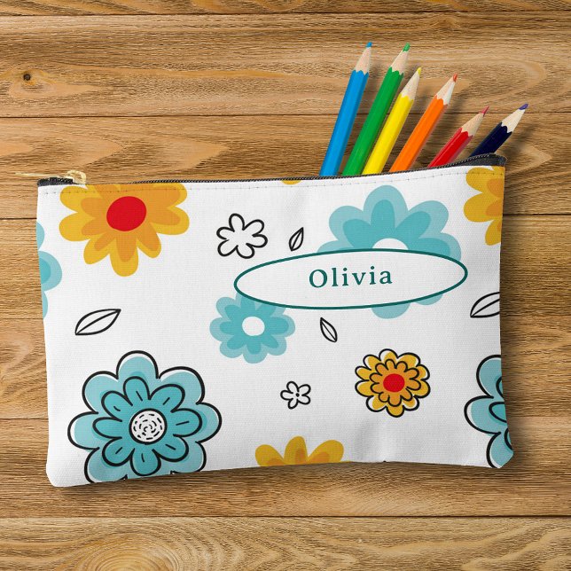 Cute Colourful Flowers Orange Red Blue Pencil Case Accessory Pouch (Creator Uploaded)