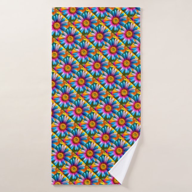 Cute Colourful Flowers Pattern Bath Towel (Bath Towel)
