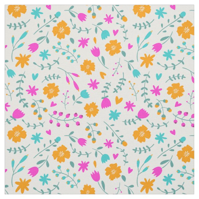 Cute colourful flowers pattern fabric (Swatch)