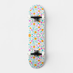 Cute colourful flowers pattern fabric skateboard