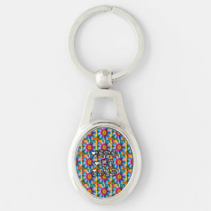 Cute Colourful Flowers Pattern Key Ring