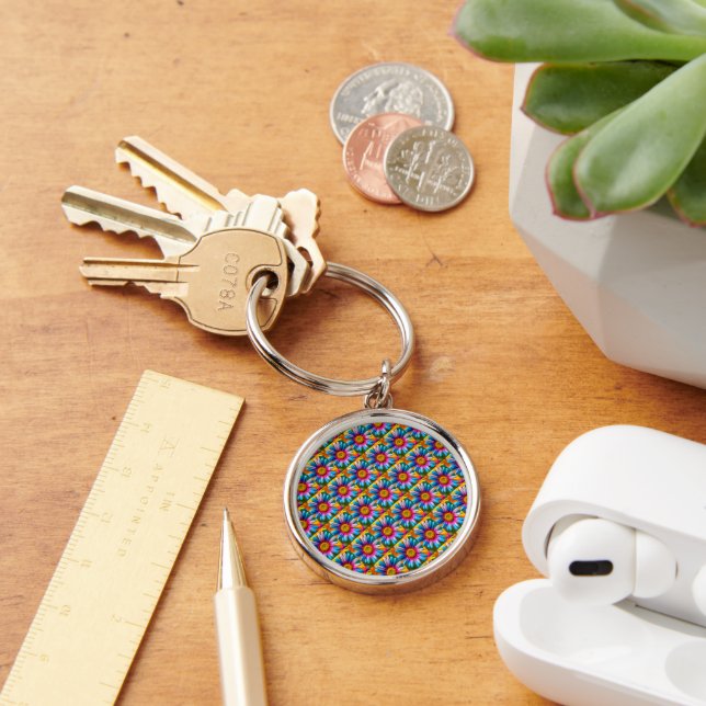 Cute Colourful Flowers Pattern Key Ring (Desk)