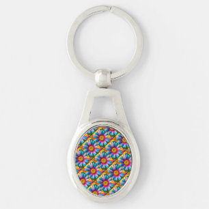 Cute Colourful Flowers Pattern Key Ring