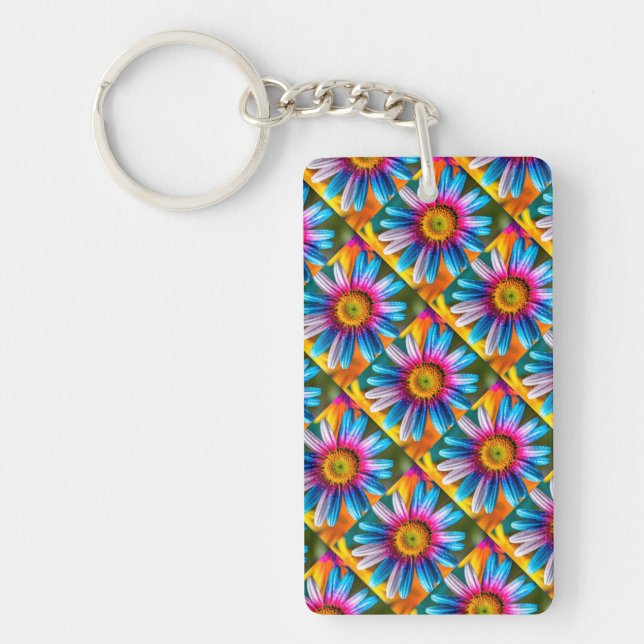Cute Colourful Flowers Pattern Key Ring (Front)