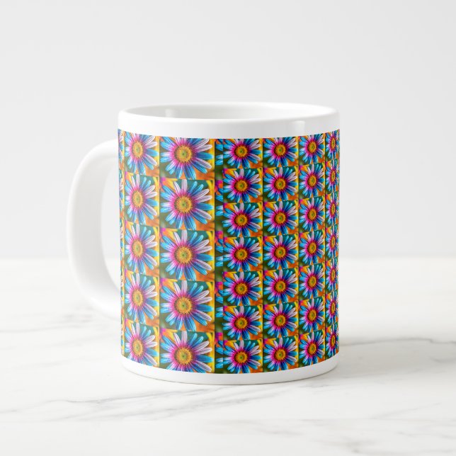 Cute Colourful Flowers Pattern Large Coffee Mug (Front Left)