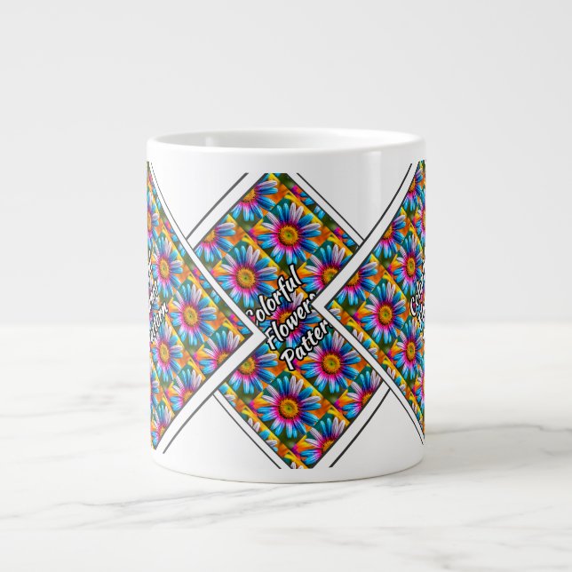 Cute Colourful Flowers Pattern Large Coffee Mug (Front)