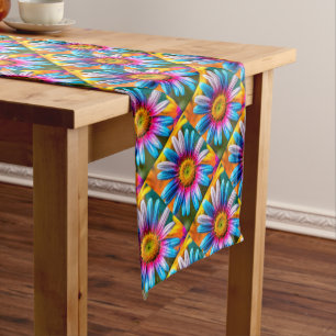 Cute Colourful Flowers Pattern Medium Table Runner