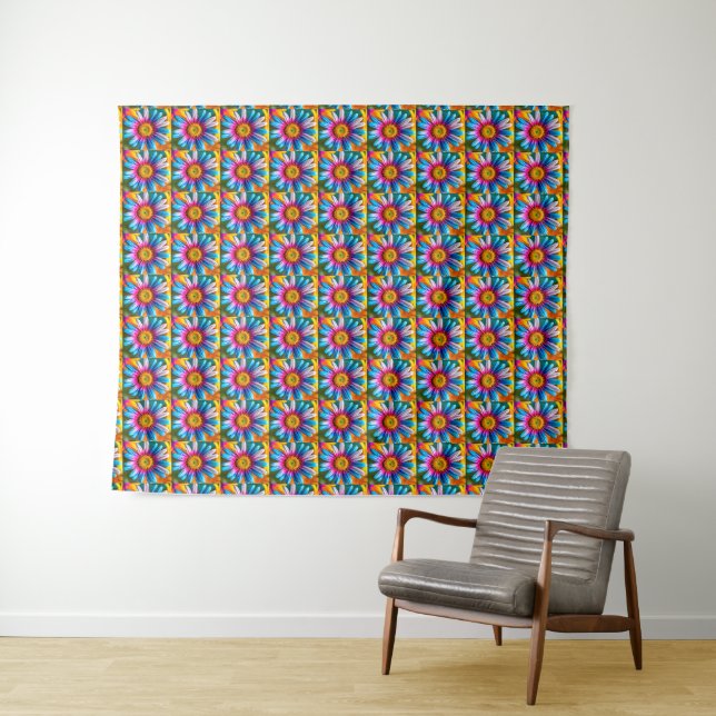 Cute Colourful Flowers Pattern Tapestry (In Situ (Horizontal))