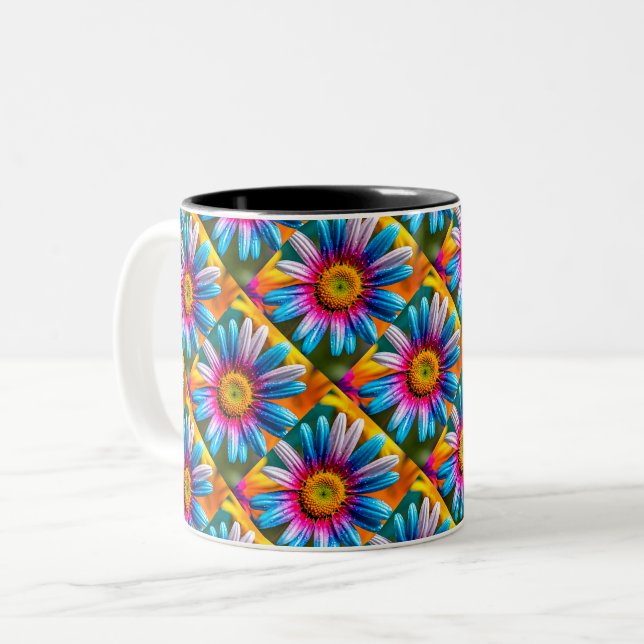 Cute Colourful Flowers Pattern Two-Tone Coffee Mug (Front Left)